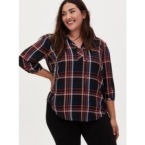 Torrid Black Multicolor Plaid Tunic Sz 2X Lightweight Everyday Layers Fall Flowy